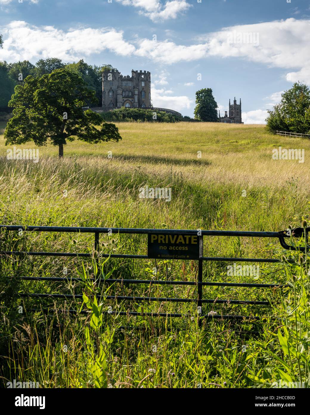 Midford Castle, ein gotisches Tornushaus, liegt auf einem Hügel mit Blick auf die Parklandschaft in der Nähe von Bath in Somerset. Stockfoto