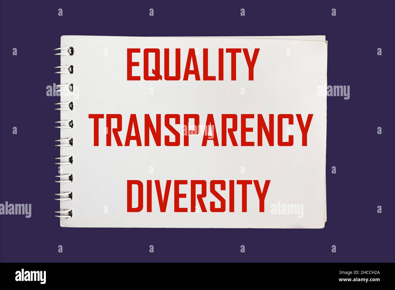 Gleichheitstransparenz Vielfalt Wörter auf Notizblock auf aquamarin Hintergrund geschrieben. Sozialer Begriff der Gleichheit. Stockfoto