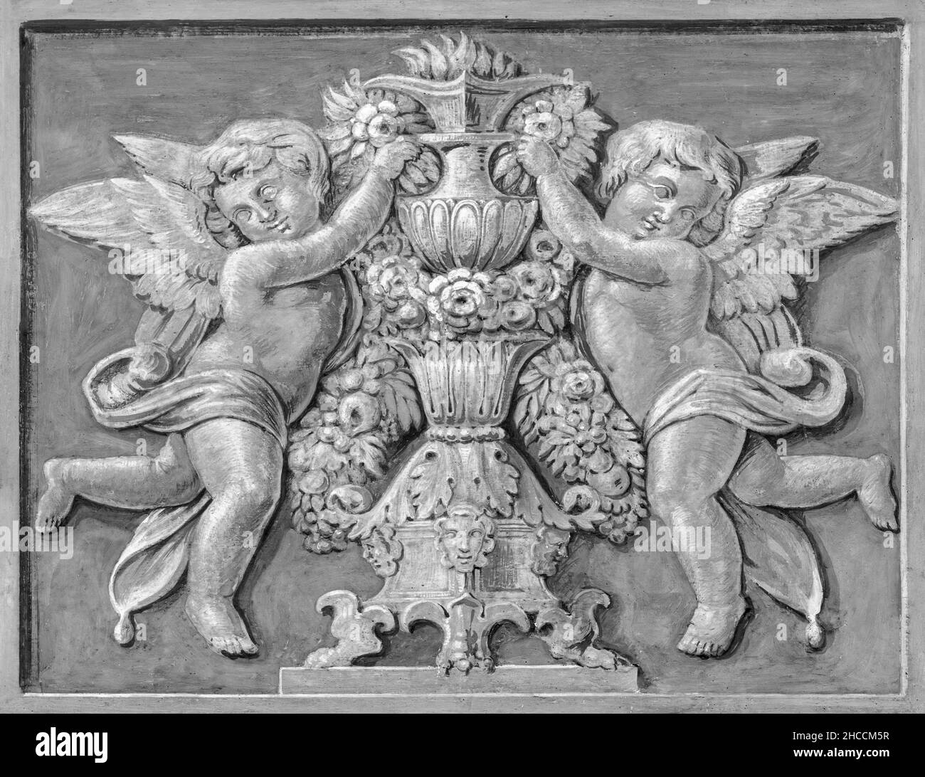 ROM, ITALIEN - 28. AUGUST 2021: Das barocke Engelsfresko in der Kirche Chiesa dei Santi Vincenzo e Anastasio a Trevi. Stockfoto