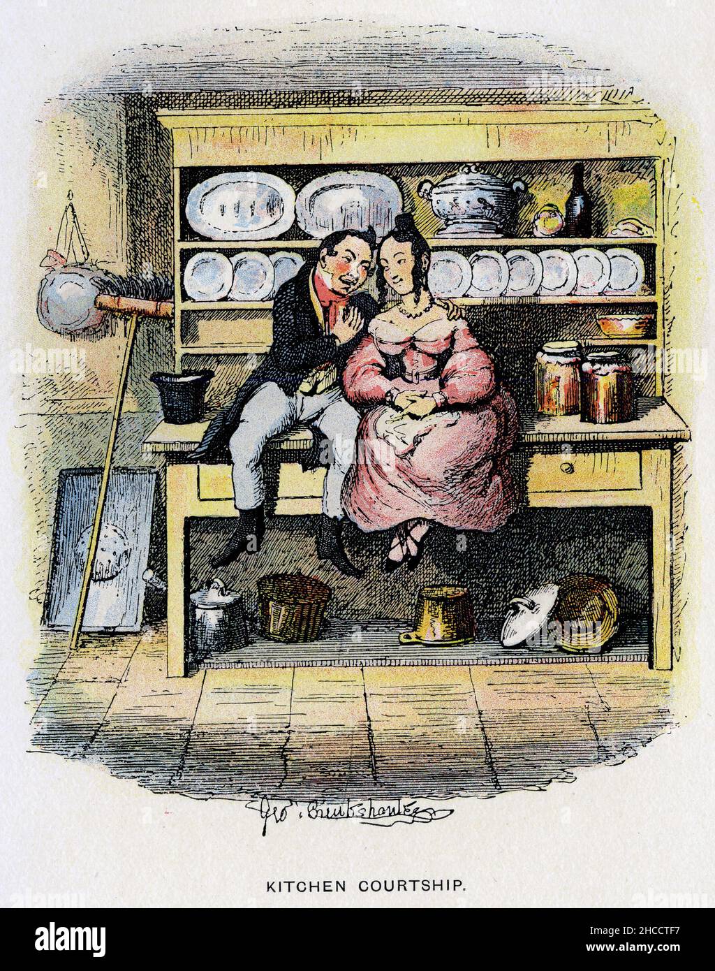 Gravur einer Küchenwerbung, eine Szene aus einem Buch aus der viktorianischen Zeit von Charles Dickens, veröffentlicht um 1908 Stockfoto