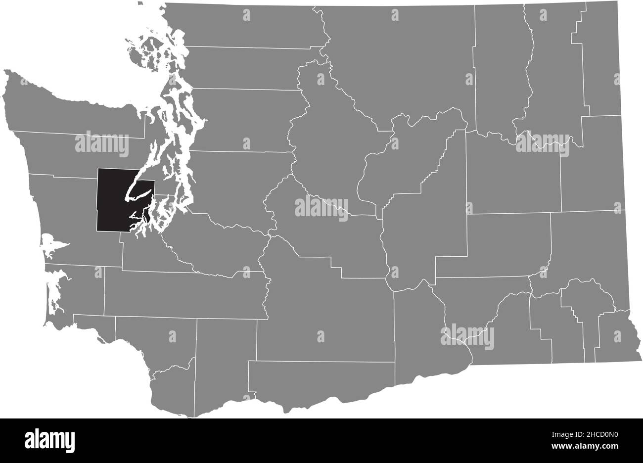 Schwarz markierte Lagekarte des Mason County in grauer Verwaltungskarte des Bundesstaates Washington, USA Stock Vektor