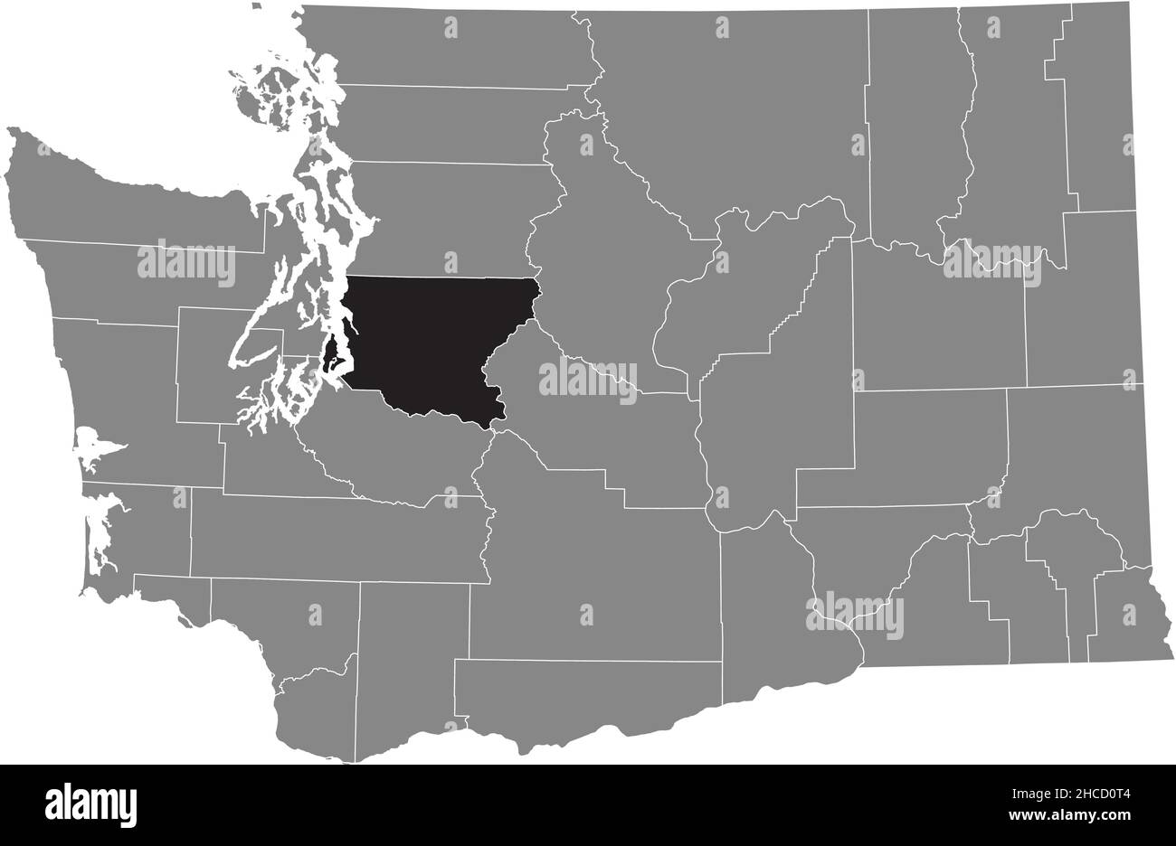 Schwarz markierte Lagekarte des King County in grauer Verwaltungskarte des Bundesstaates Washington, USA Stock Vektor