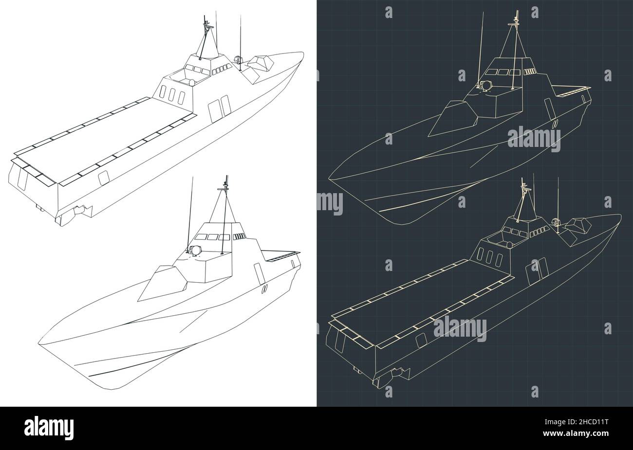 Stilisierte Vektor-Illustrationen moderner Tarnkorvette Stock Vektor