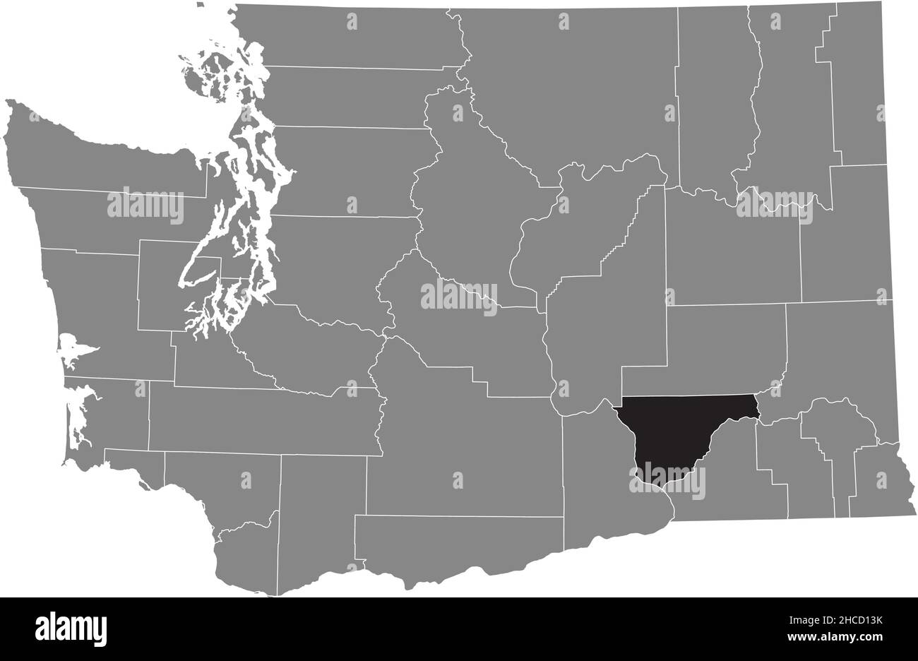 Schwarz markierte Standortkarte des Franklin County in grauer Verwaltungskarte des Bundesstaates Washington, USA Stock Vektor
