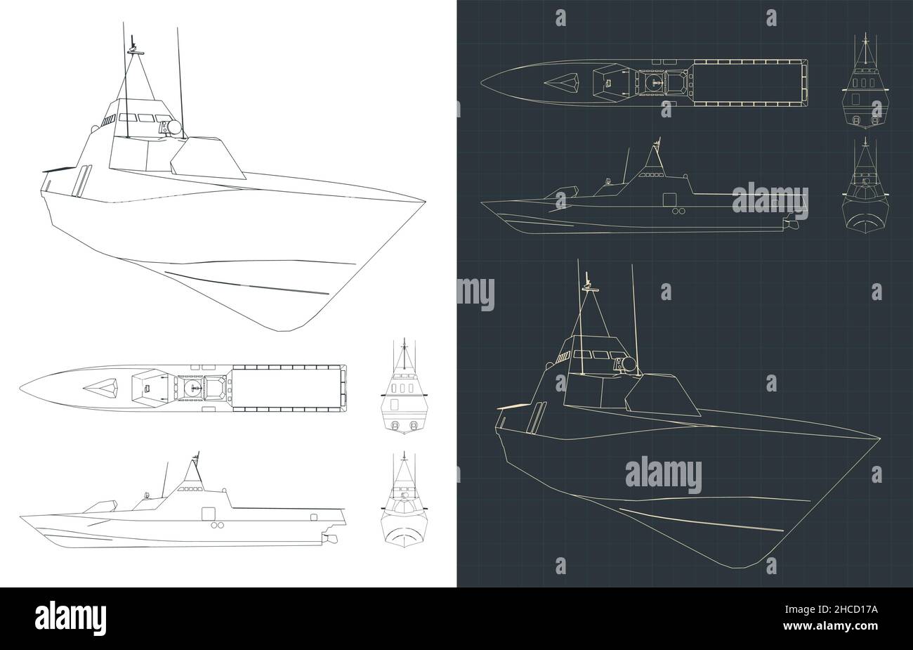 Stilisierte Vektor-Illustrationen von Blaupausen moderner Tarnkorvette Stock Vektor