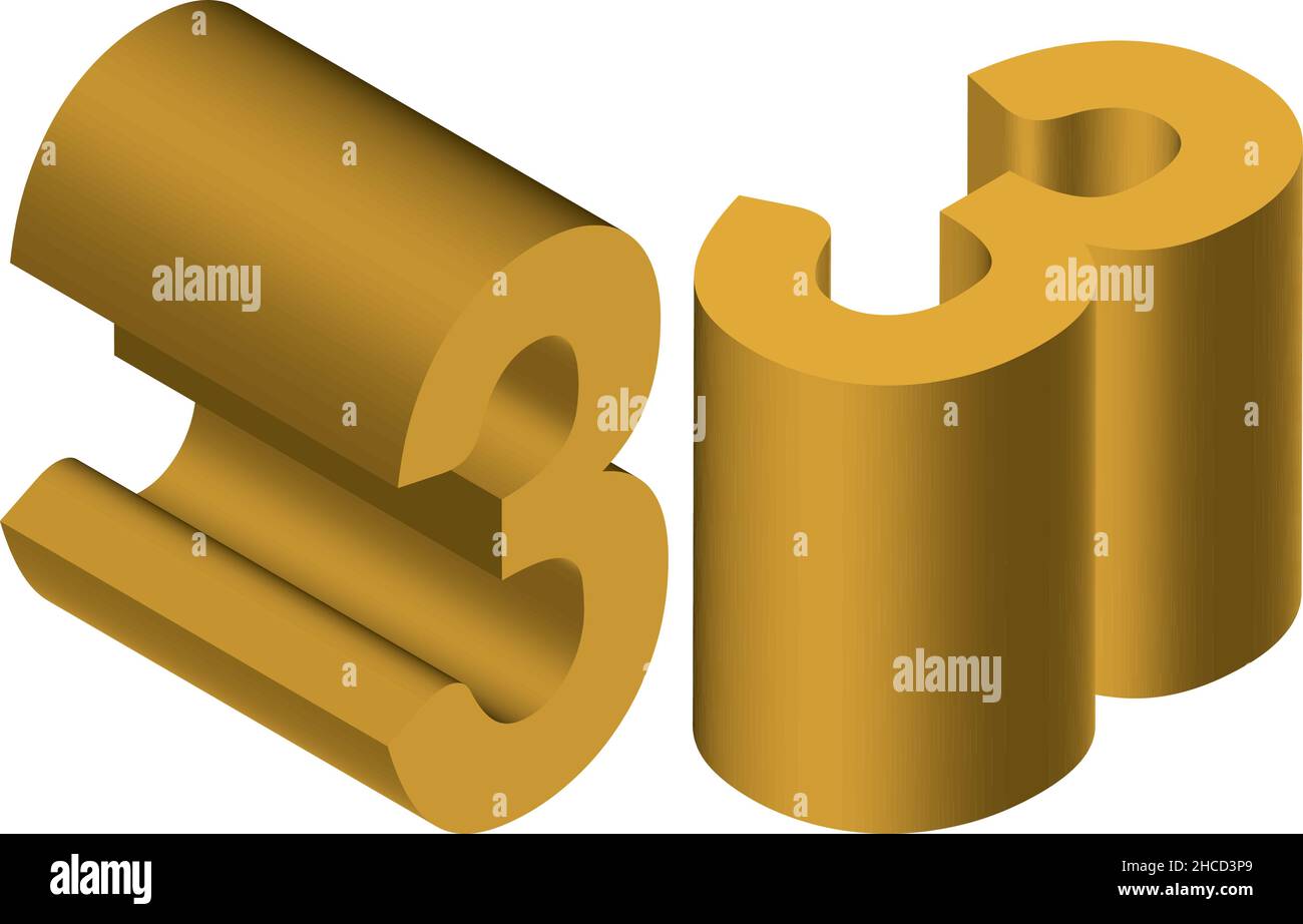 Isometrische Zahl 3. Vorlage zum Erstellen von Logos, Emblemen, Monogrammen. Schwarz und Weiß. 3D Grafik Symbol Illustration Stock Vektor