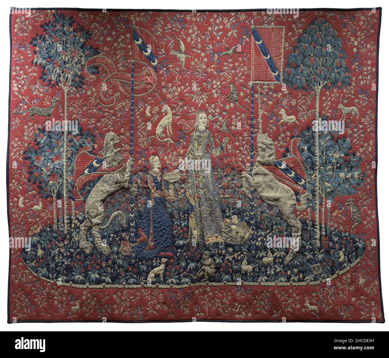 The Lady and the Unicorn - To My Only Desire - eine von sechs Tapisserien, die im Stil von Mille-Fleurs entstanden sind Stockfoto