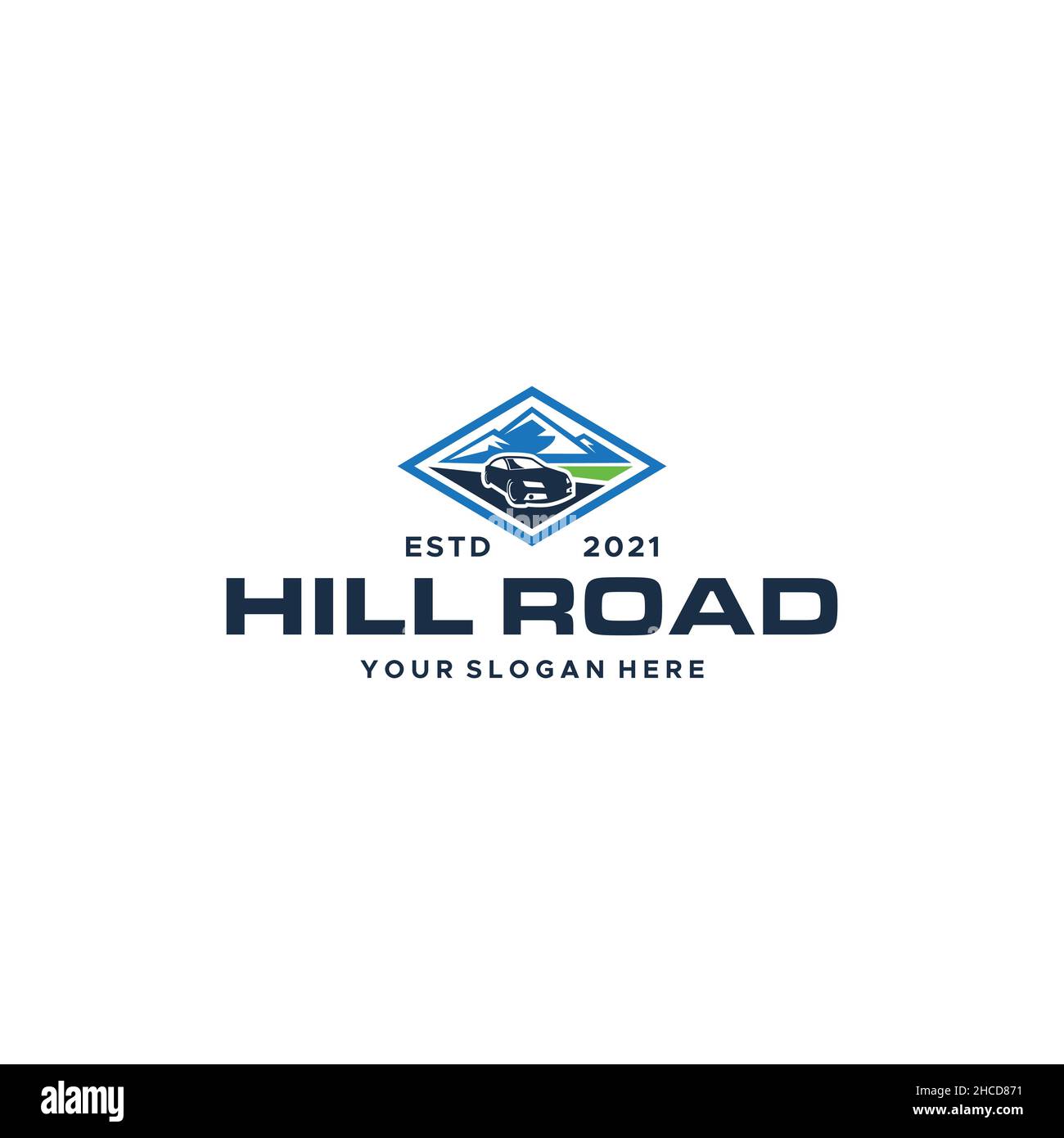 Modernes Design HILL ROAD Auto Abenteuer Logo Design Stock Vektor