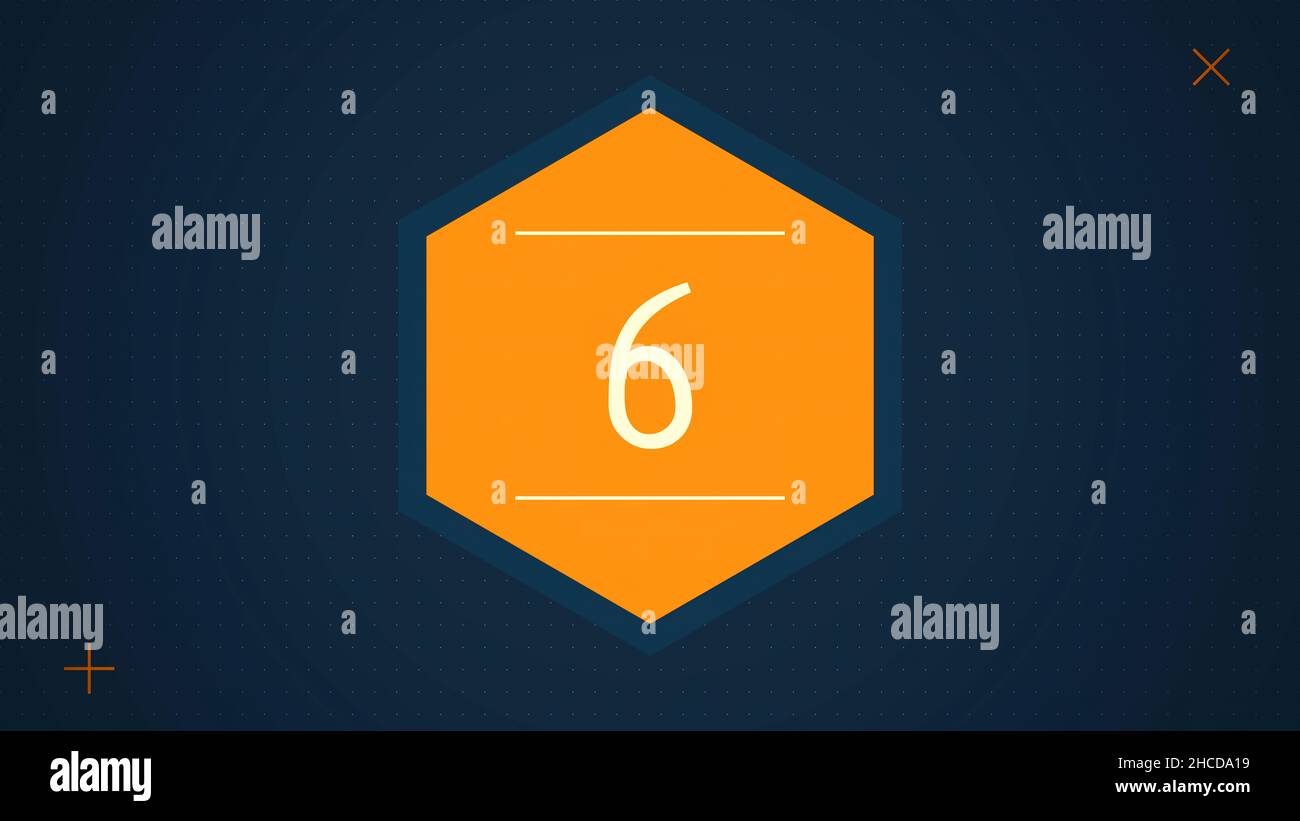 Countdown-Leader-Grafik mit erstaunlichen weißen Grafik-Sechsecken 25 bis 0. Countdown Motiongraphic 0 bis 25. Einfache Countdown-Animation. Stockfoto