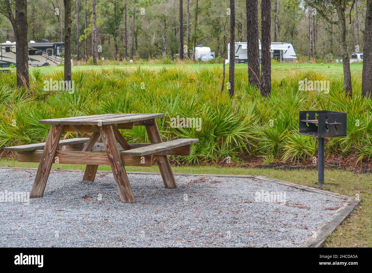 Ein Campingplatz am Campingplatz des Colt Creek State Park in Lakeland, Polk County, Florida Stockfoto