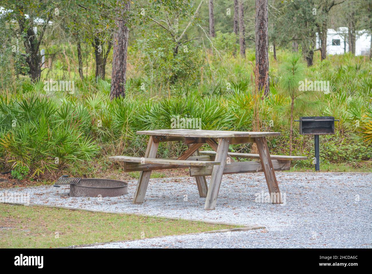 Ein Campingplatz am Campingplatz des Colt Creek State Park in Lakeland, Polk County, Florida Stockfoto