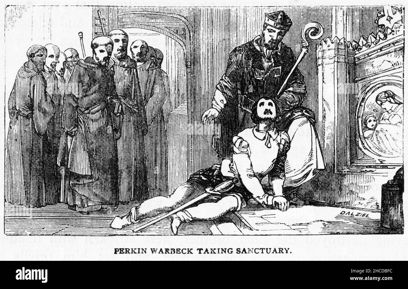 Gravur von Perkin Warbeck (c. 1474 – 1499) Zuflucht als Vormann auf den englischen Thron. Warbeck behauptete, Richard von Shrewsbury zu sein, Herzog von York, der der zweite Sohn Eduards IV. Und einer der sogenannten "Prinzen im Turm" war; veröffentlicht um 1890 Stockfoto