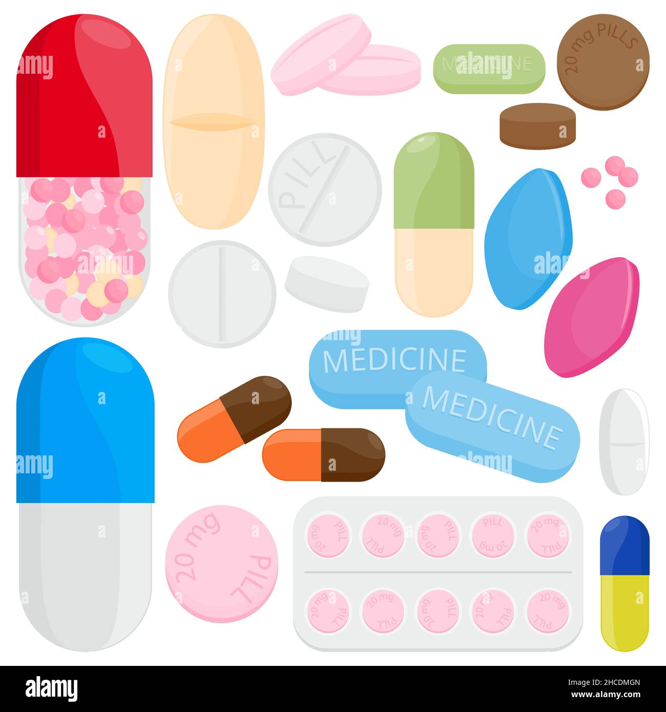 Medizin, Kapseln, Medikamente und Pillen. Stockfoto