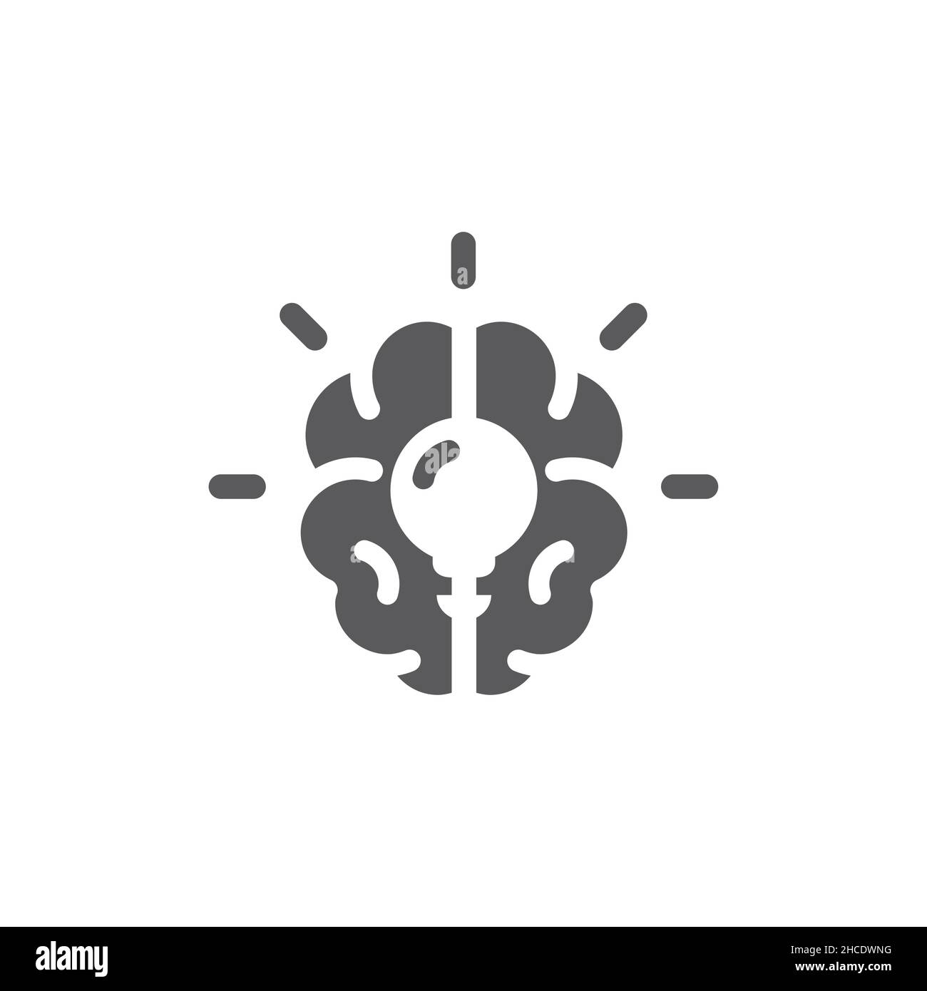 Schwarzes Vektor-Symbol für Gehirn und Glühbirne. Geschäftsidee und Innovation gefüllt Symbol. Stock Vektor