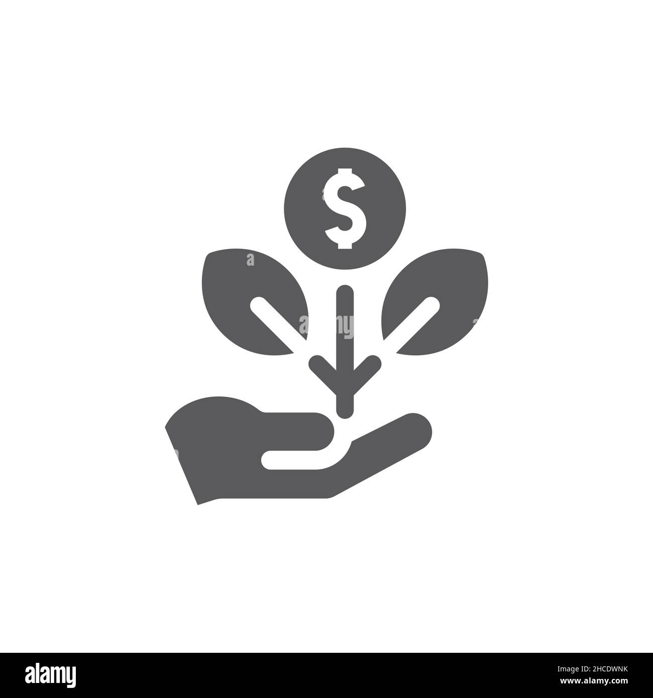 Symbol „Hand wachsendes Geld“, gefüllt mit Pflanzen. Geschäftswachstum mit Dollar-Symbolvektor. Stock Vektor