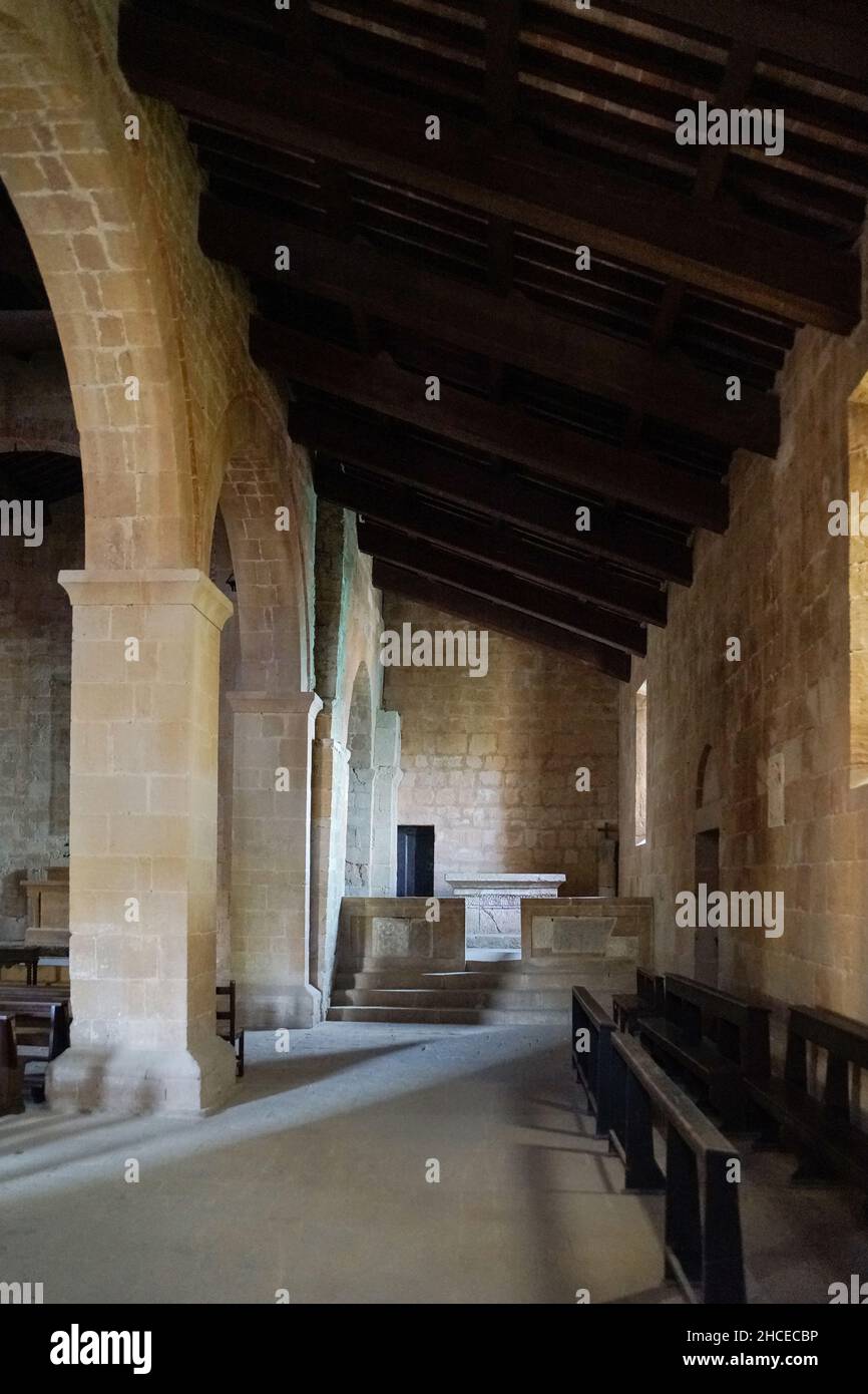 Kirche Pieve di Corsignano dei Santi Vito e Modesto, Innenraum, Val d'Orcia, UNESCO-Weltkulturerbe, Pienza, Toskana, Italien, Europa Stockfoto