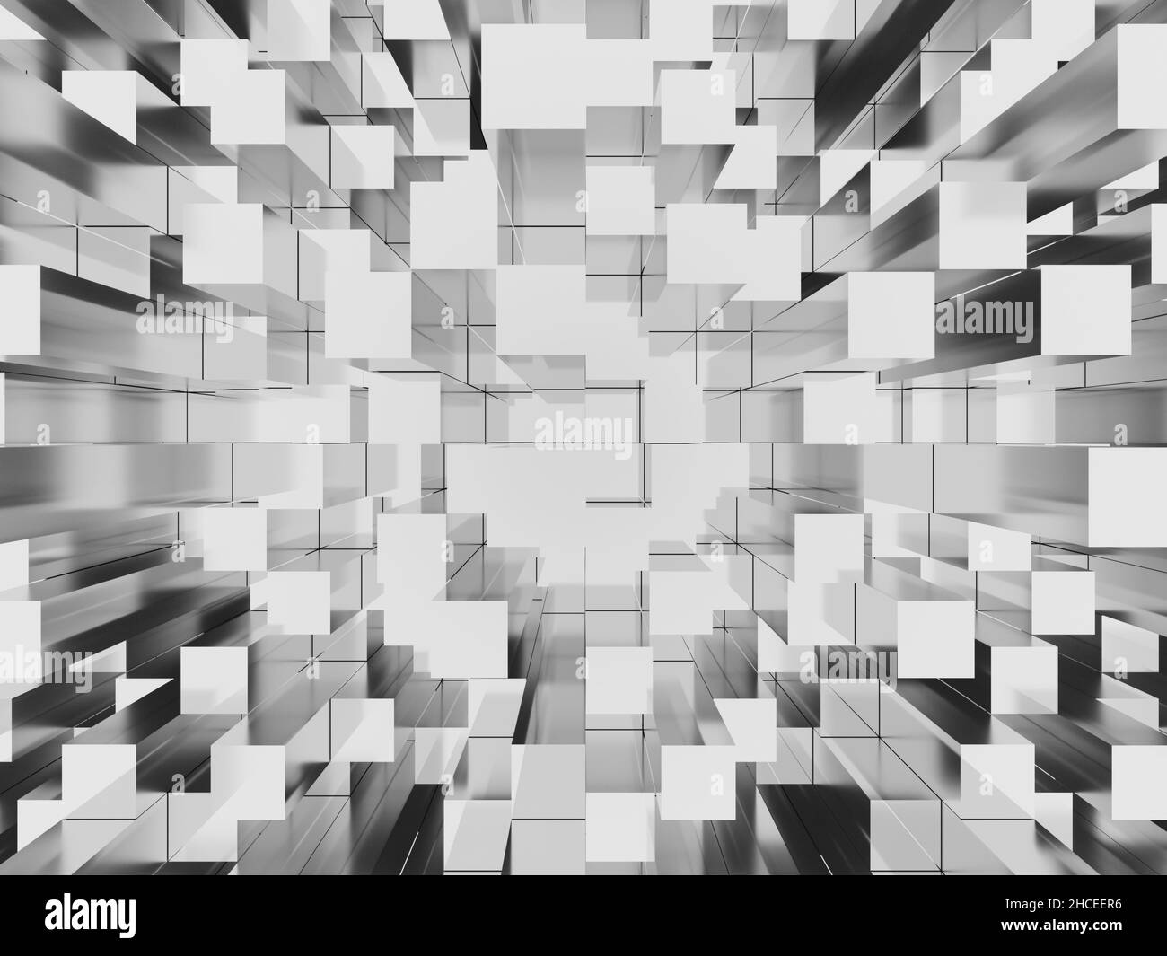 Illustration des abstrakten Mosaiks grau und weiß Hintergrund. 3D Rendern Stockfoto