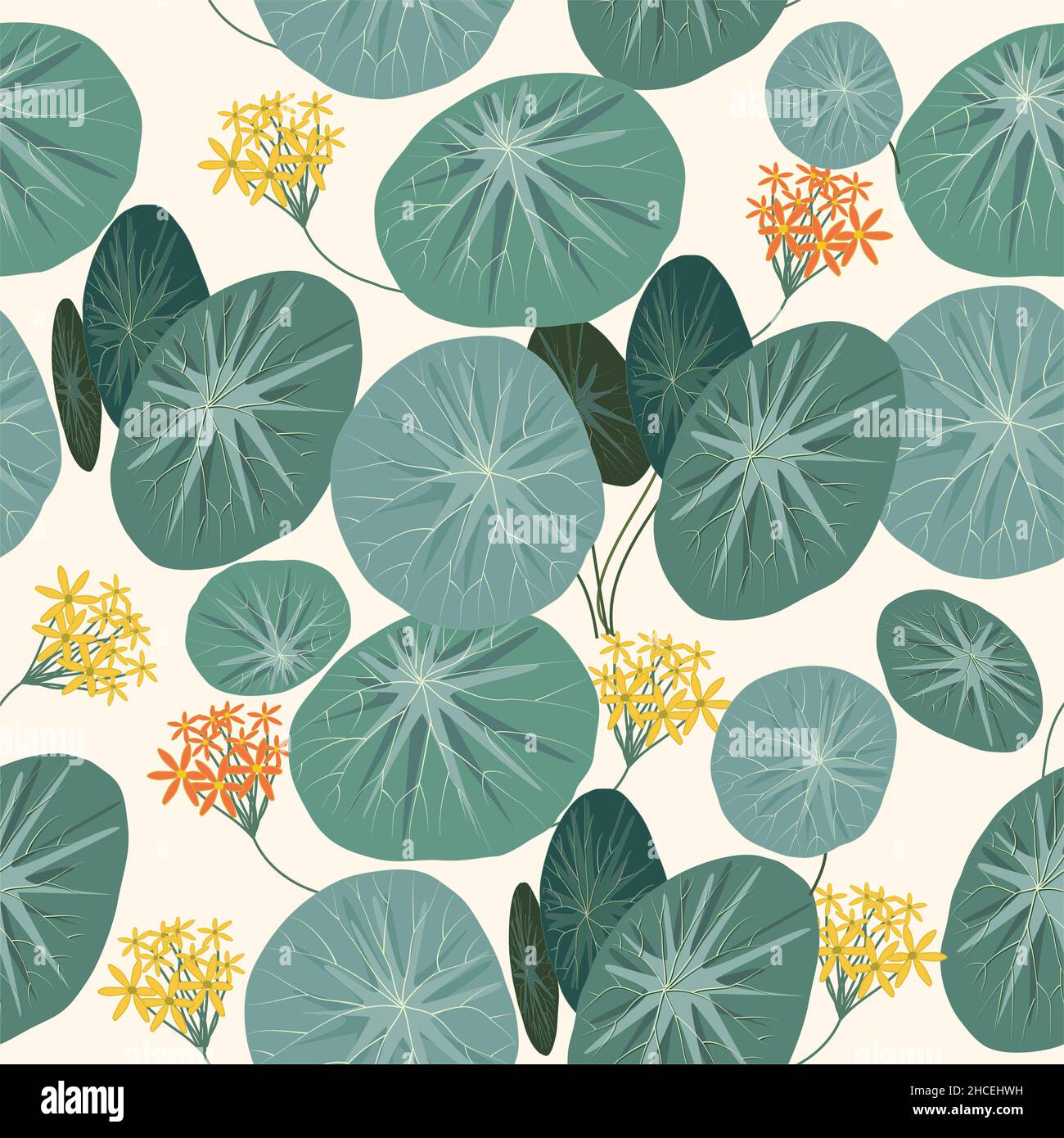 Nahtlose Muster der Zimmerpflanze stephania erecta craib und Blumen, tropische moderne Pflanzen für Design-Haus und Büro-Interieur, Vektor botanischen Hintergrund Stock Vektor