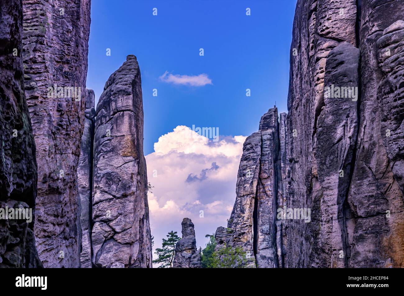 Böhmisches Paradies (Cesky Raj), Kralovehradecky kraj, Tschechische Republik: Bildung von Felstürmen in den Prachov-Felsen (Prachovske Skaly). Stockfoto