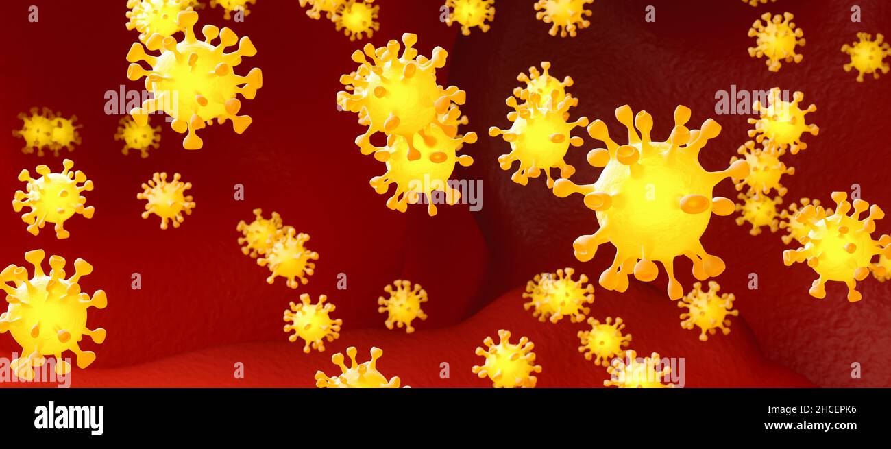 Gruppe von Coronavirus-Zellen, Bannergröße Stockfoto