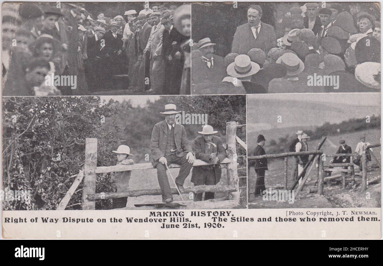 „Geschichte schreiben. Rechtsstreit auf den Wendover Hills. Die Stelze und diejenigen, die sie entfernt haben. Juni 21st 1906. Postkarte produziert von J.T. Newman Stockfoto