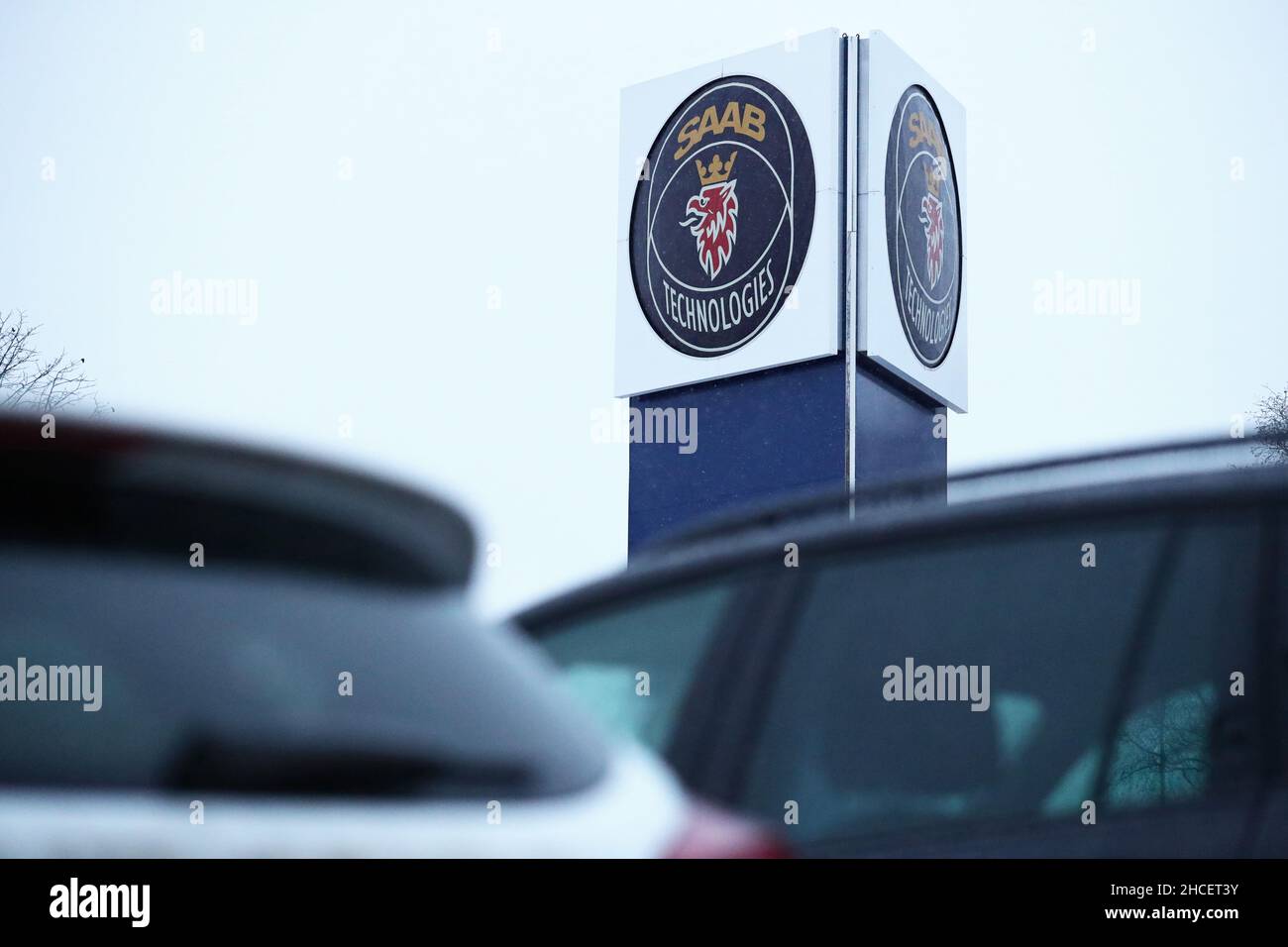 Saab unterzeichnet vor Saab ab in Linköping, Schweden. Am Freitag kündigte die finnische Regierung an, dass sie 64 amerikanische F-35-Kampfflugzeuge kaufen werde, anstatt den schwedischen Kampfjet Jas 39 Gripen E zu wählen.Sie kündigt das Land auf einer Pressekonferenz an. Die Nachrichten sind traurige Finanznachrichten für Saab, das einen Deal verliert, der auf rund 100 Milliarden SEK geschätzt wird. Stockfoto