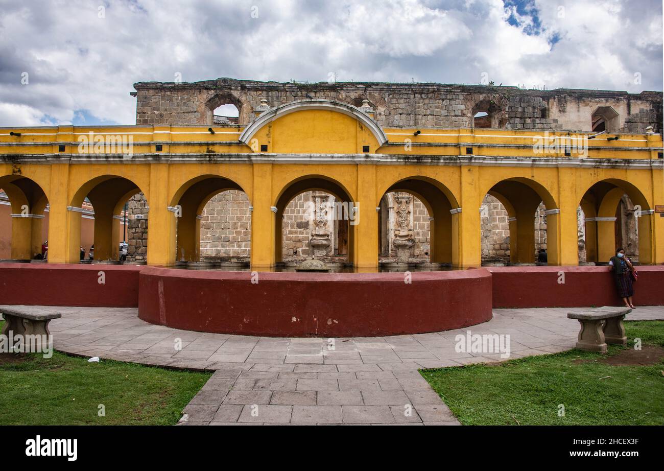 La Union Wasserbehälter Ruinen, Antigua, Guatemala Stockfoto