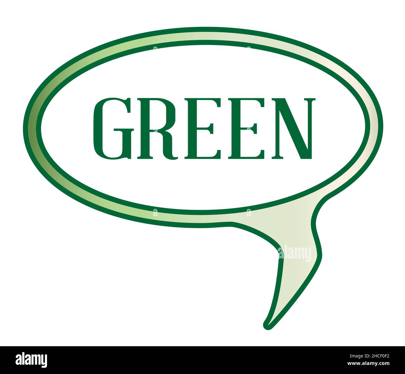 Grün gibt Sprechblase in grün auf weißem Hintergrund aus Stockfoto