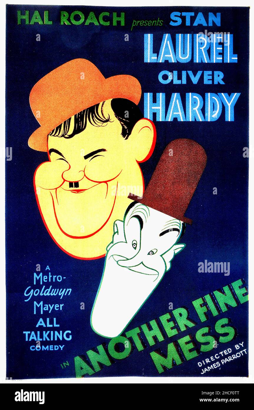 Laurel und Hardy Filmplakat für Another Fine Mess. Stockfoto