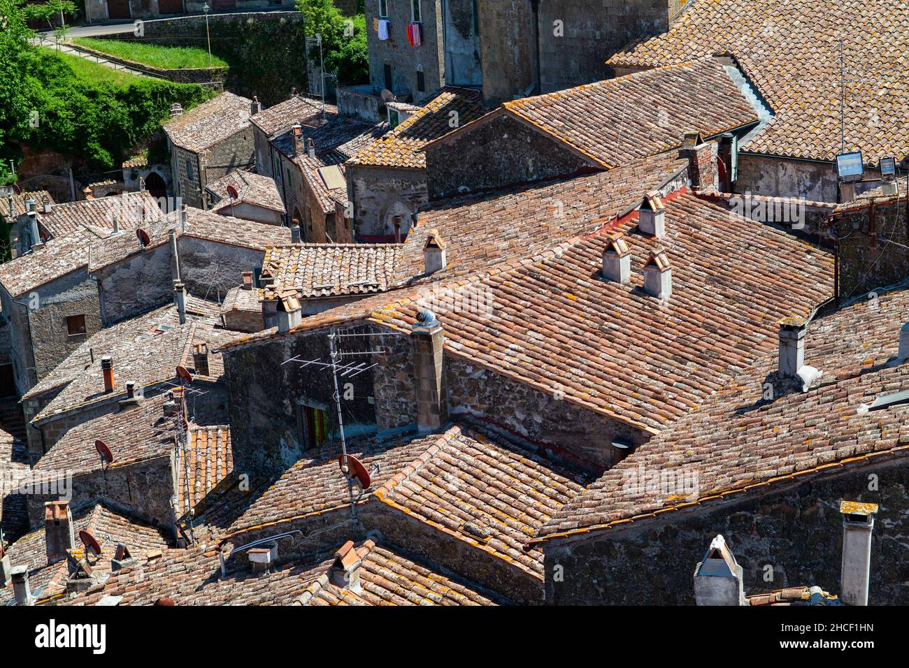 Dächer von kleinen etruskischen Ursprungs Stadt Sorano, Toskana, Italien Stockfoto