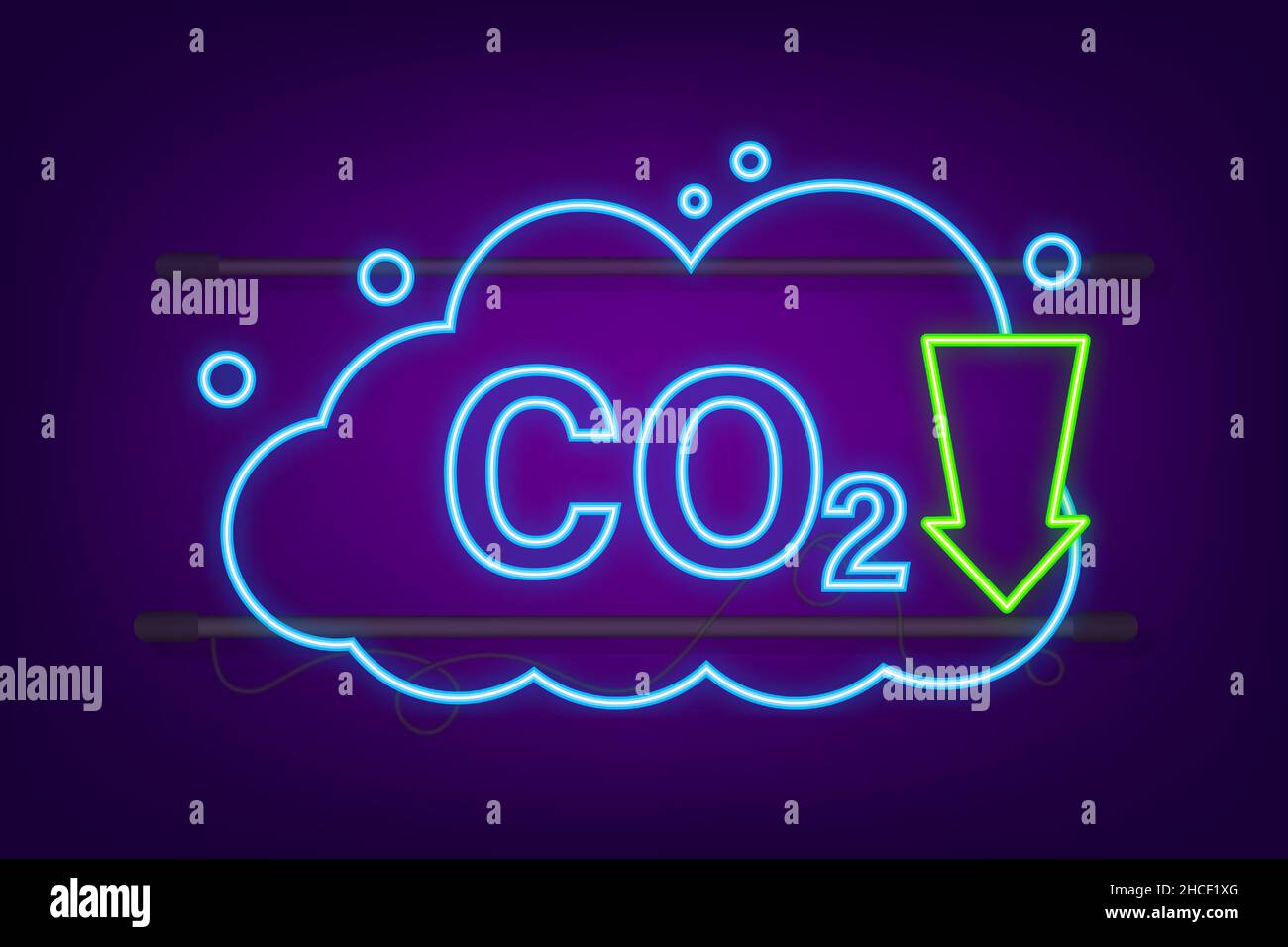 CO2 Neon-Logo in flachem Stil isoliert auf leerem Hintergrund. Flaches Symbol auf weißem Hintergrund. Vektorlogo. Stock Vektor