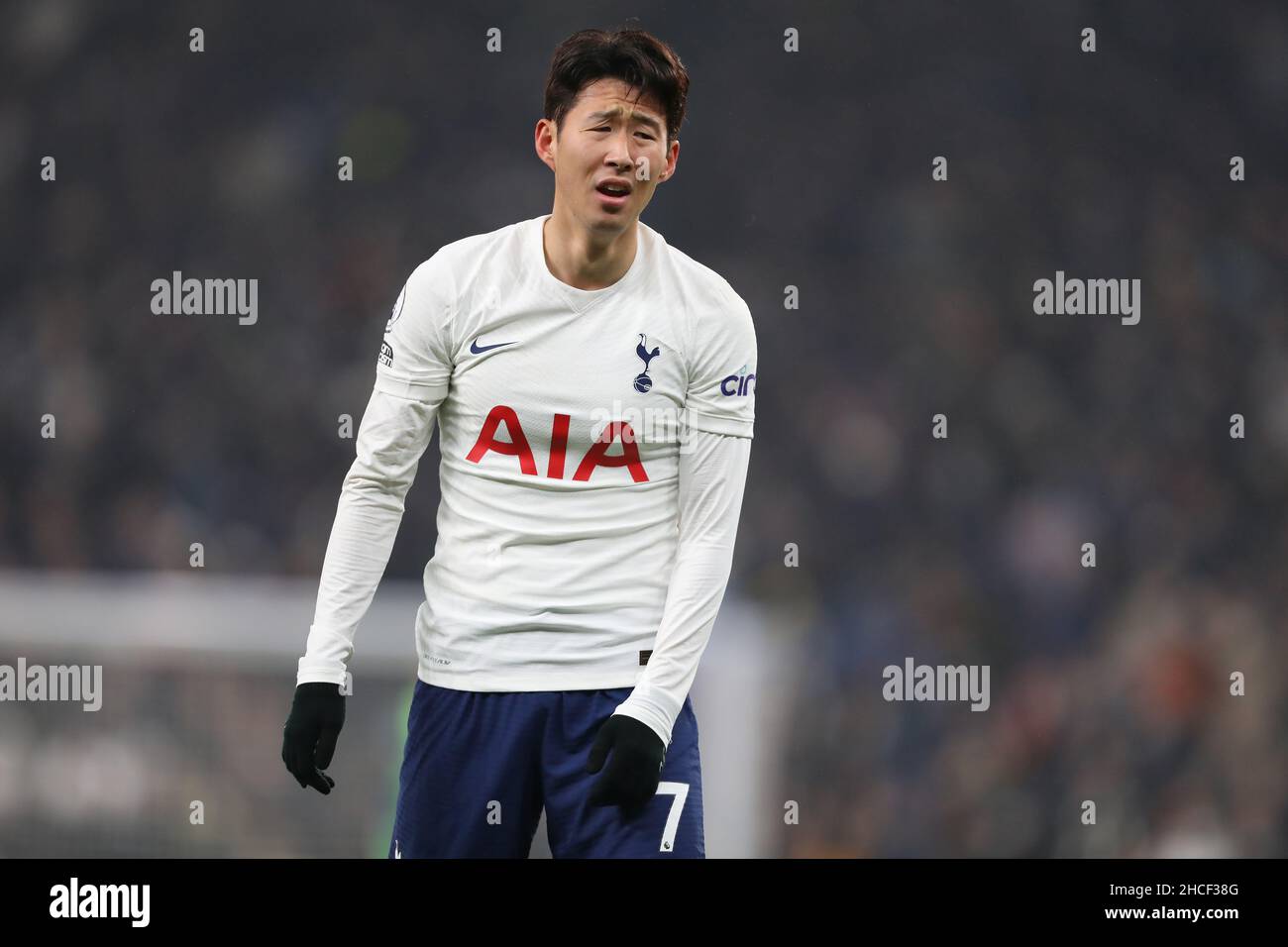 Son Heung-Min von Tottenham Hotspur zeigt seine Frustration - Tottenham Hotspur gegen Liverpool, Premier League, Tottenham Hotspur Stadium, London, Großbritannien - 19th. Dezember 2021 nur zur redaktionellen Verwendung - es gelten die DataCo-Einschränkungen Stockfoto