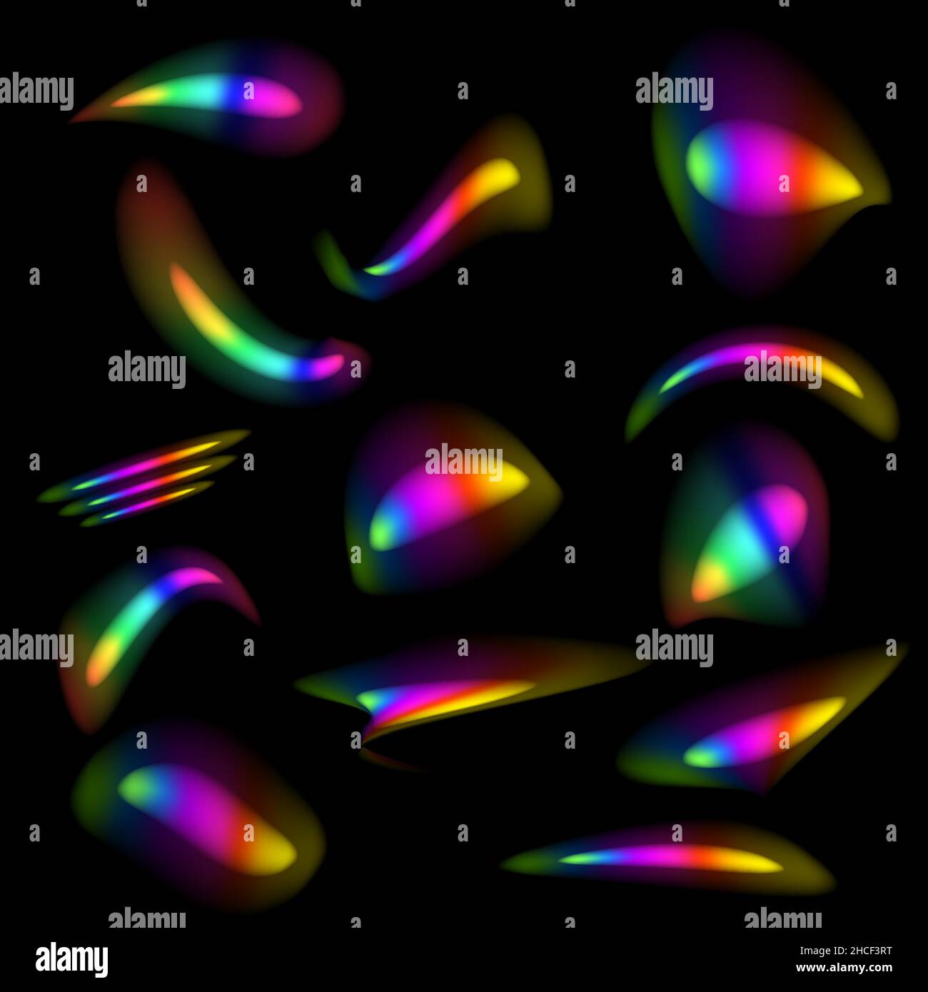 Lichtbrechungen. Regenbogen-Sonnenlicht-Effekt. Golographische Strahlen. Crystal Light-Effekte. Edelsteinstein. Helle Reflexionsflaare Stock Vektor