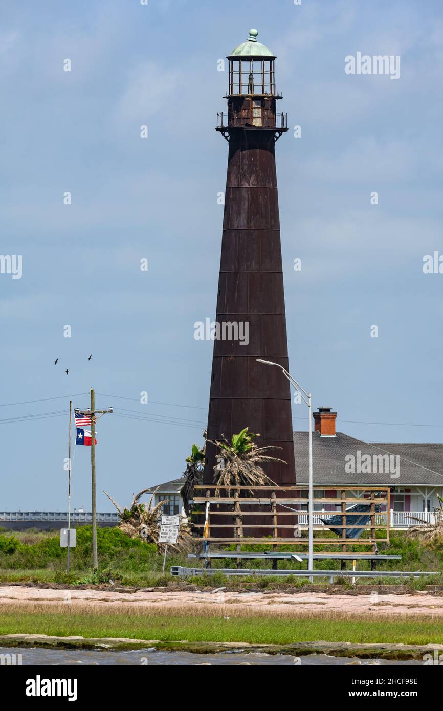 Point Bolivar Light, ein historischer Leuchtturm aus dem Jahr 1862. Bolivar-Halbinsel, Texas, USA. Stockfoto