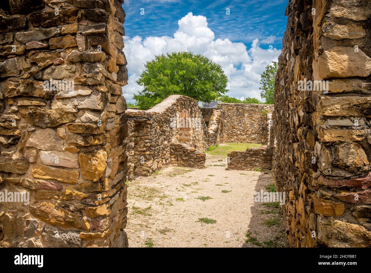 Historische Steinbauten im San Antonio Missions National Historical Park Stockfoto