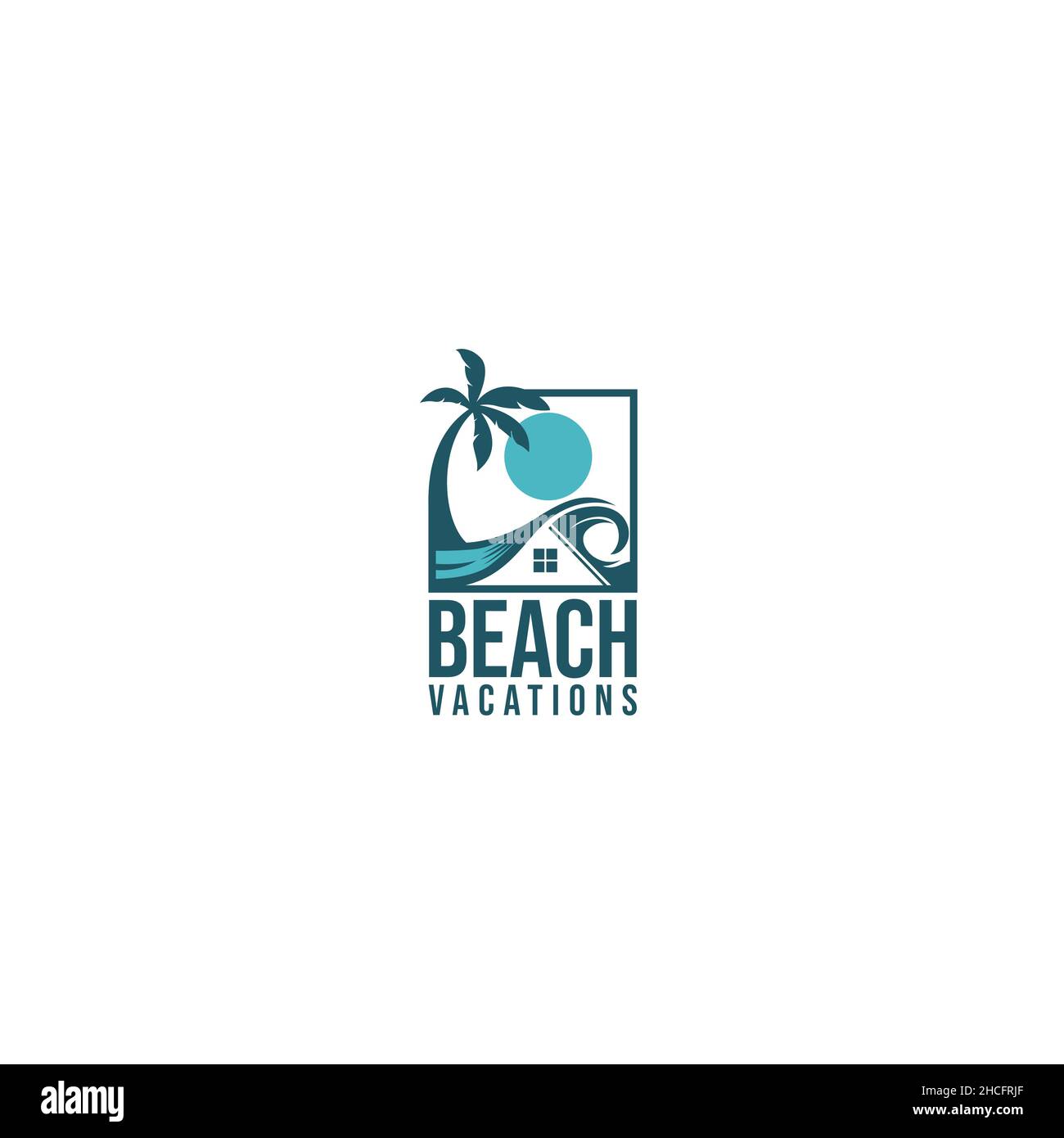 Minimalistisches flaches Design mit Beach Vacations Logo Stock Vektor