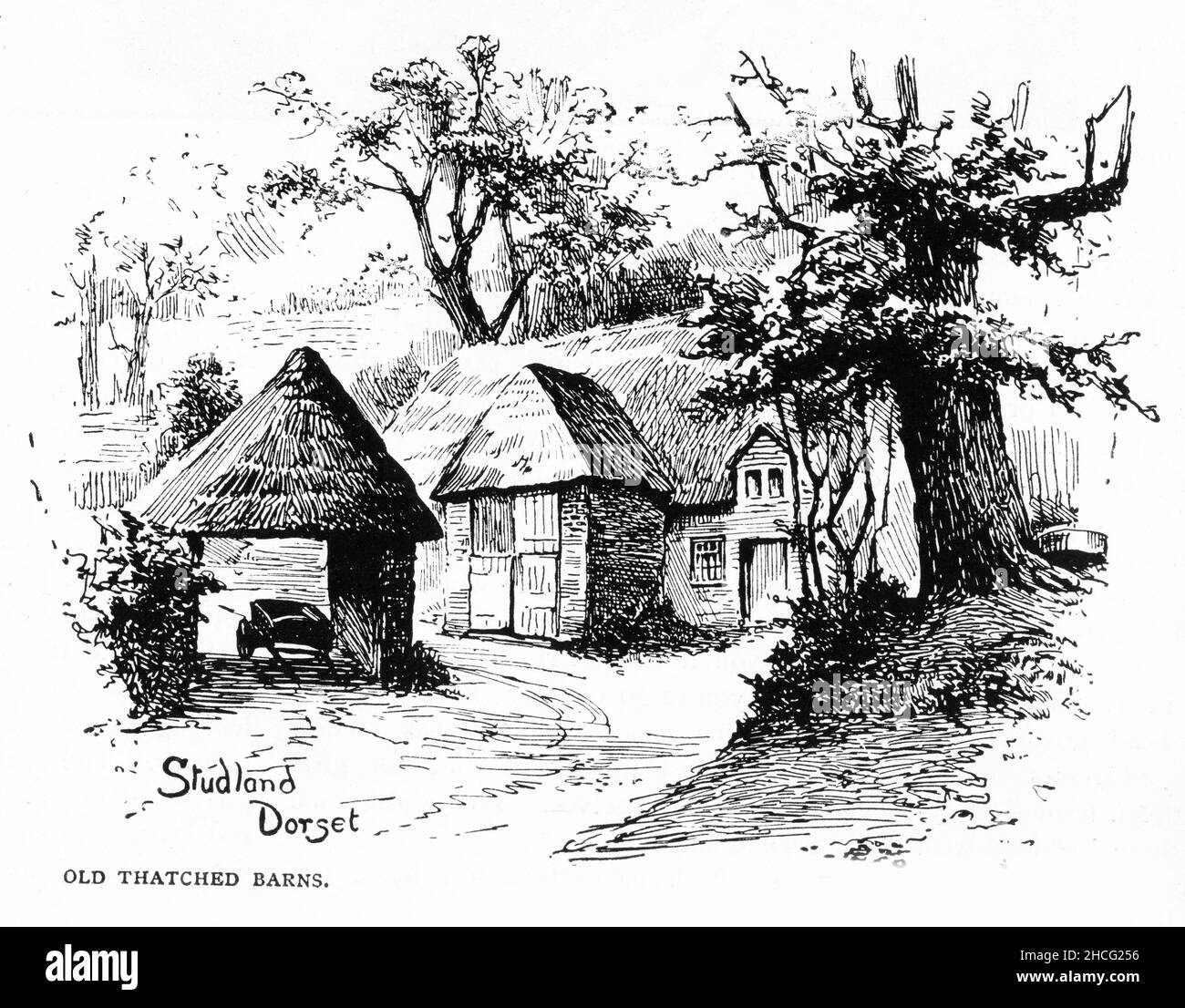 Stich einer traditionellen Scheune in England. Erschienen um 1910 Stockfoto