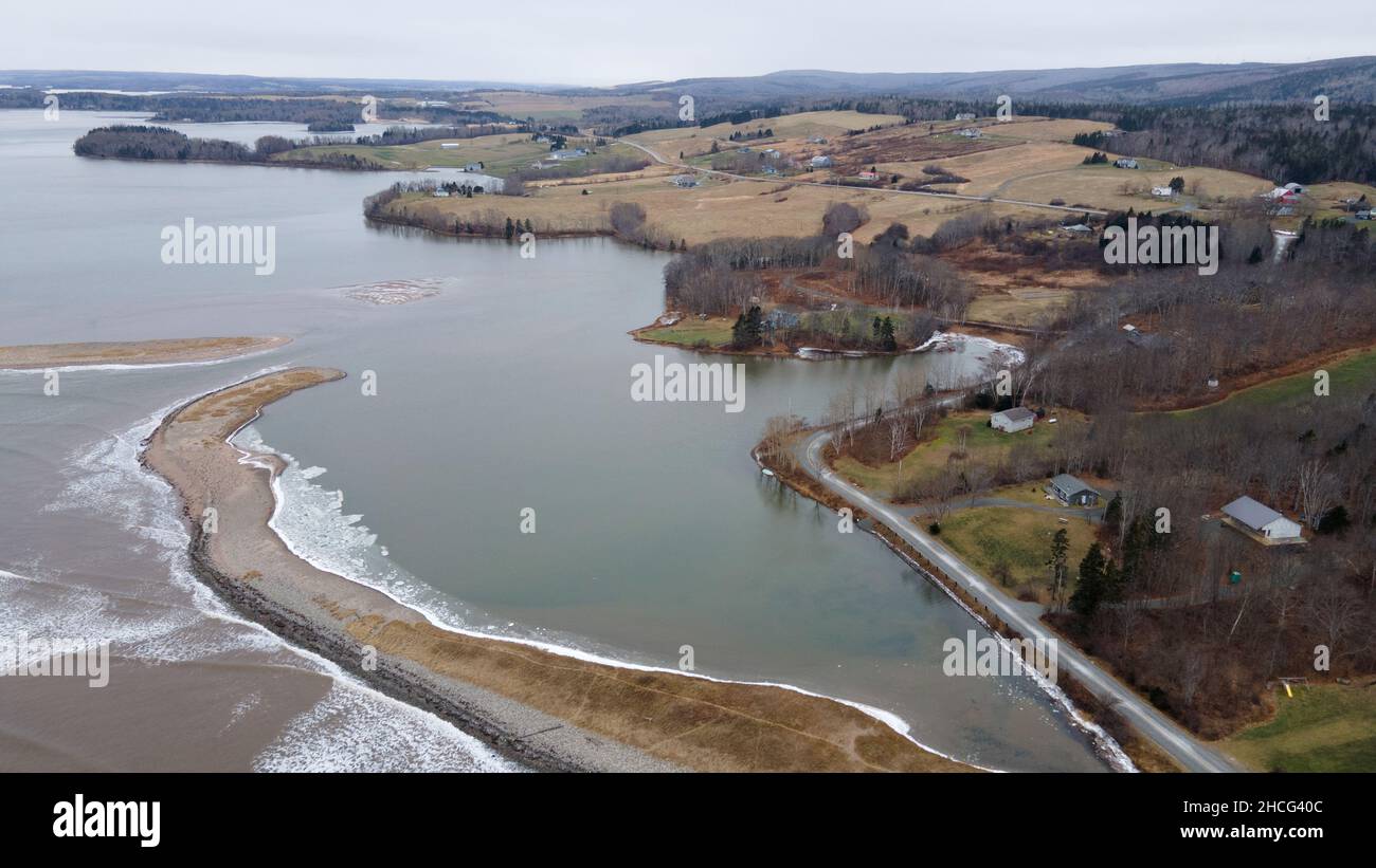 Jimtown, Nova Scotia, Kanada, Dezember 25 2021. Jimtown Aerial. Luke Durda/Alamy Stockfoto