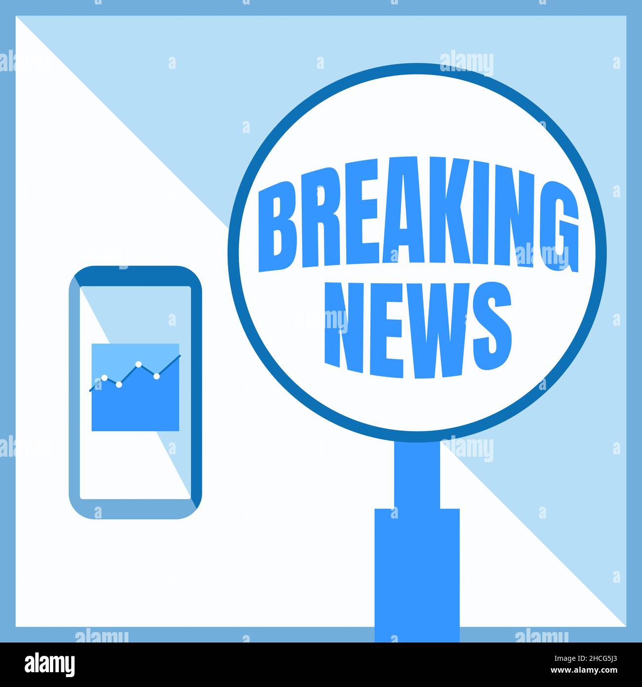 Hand schreiben Zeichen Breaking News. Unternehmensübersicht Sonderbericht Ankündigung geschieht Aktuelle Ausgabe Flashnews Illustration des aktiven Smartphones Stockfoto