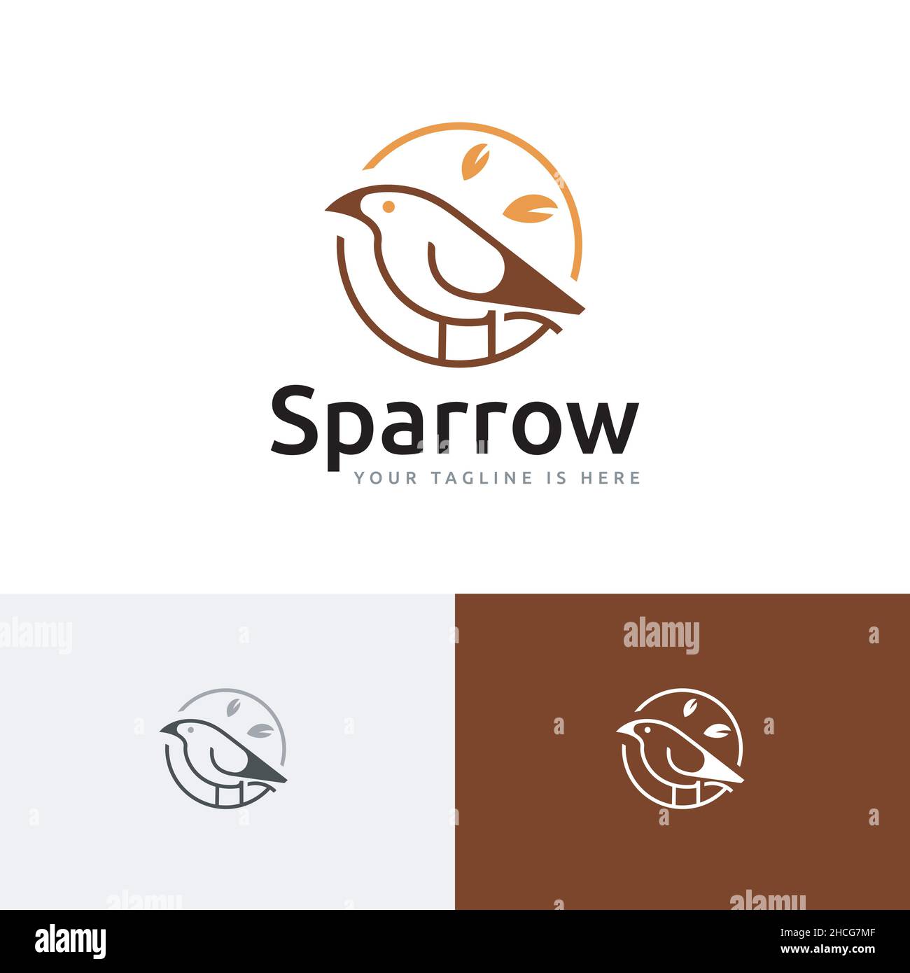 Niedliches Sparrow Little Bird Nature Peace Circle Line Logo Stock Vektor