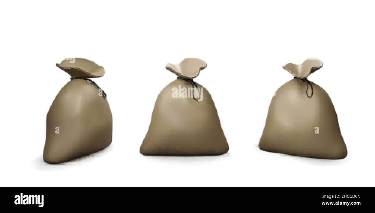 Cartoon Sackleinen für Produkte. Haushaltsgeräte und landwirtschaftliche Geräte. Schließen Sie die hessische Tasche. Vektorgrafik Stock Vektor