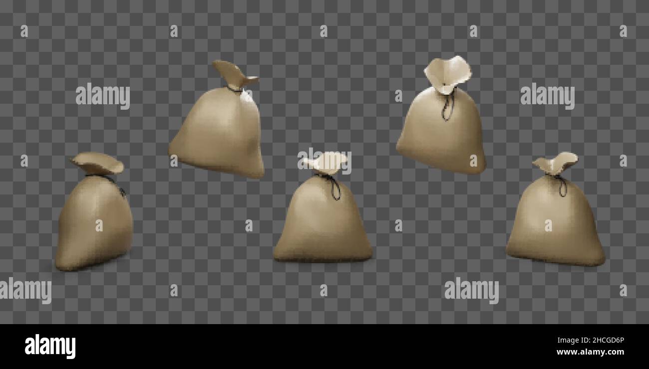 Cartoon Sackleinen oder Beutel für Produkte. Haushaltsgeräte und landwirtschaftliche Geräte. Schließen Sie die hessische Tasche. Vektorgrafik Stock Vektor