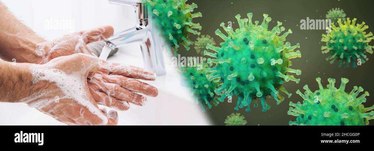 Waschen der Hände mit Seifenfrau zur Vorbeugung gegen Corona-Viren, Hygiene, um die Ausbreitung von Coronavirus zu stoppen. Stockfoto