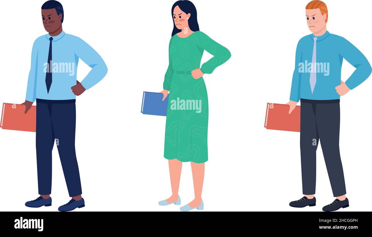 Strenge Lehrer semi-flache Farbe Vektor Zeichen gesetzt Stock Vektor