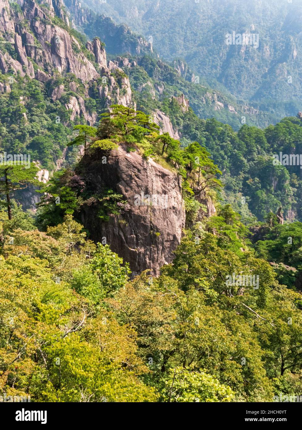 Felsen an den gelben Bergen mit einem schönen blauen Himmel an einem Sommertag, Huangshan Berge, Anhui, Huangshan, China, Asien, Stockfoto Stockfoto