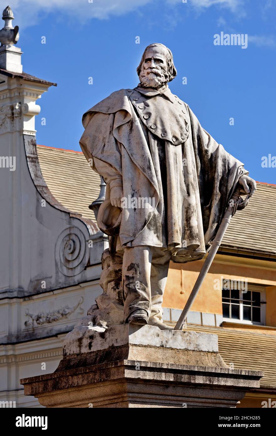 Statue von Giuseppe Maria Garibaldi, Stadt Chiavari, Ligurien regione im Nordwesten Italiens, Riviera di Levante, östlich von Genua. Italienisch. Palazzo Rocca Stockfoto