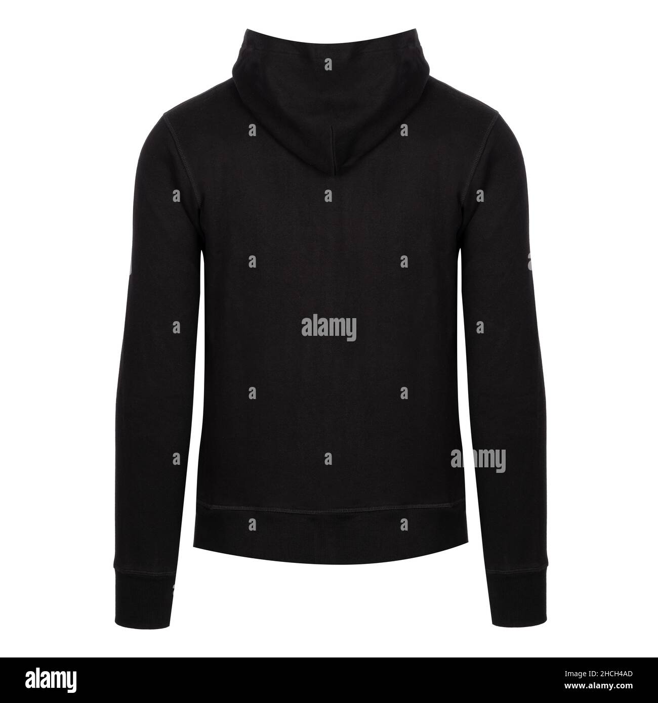 Schwarze Sweatshirt-Vorlage. Sweatshirt Langarm mit Clipping Path, Kapuzenpullover für Design-Mockup für Print, isoliert auf weißem Hintergrund Stockfoto