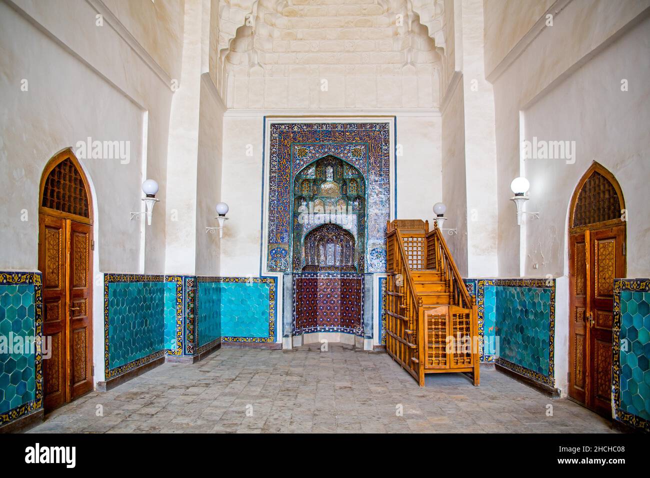 Gebetsnische, Moschee und Minarett Kalon, POI Kalon Ensemble, Buchara, die Heilige Stadt, Usbekistan, Usbekistan Stockfoto