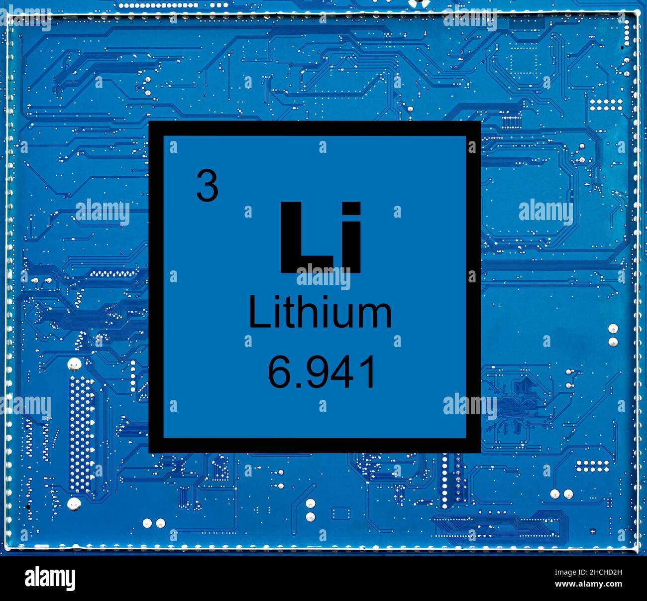 Lithium Chemisches Element mit dem Symbol Li und der Ordnungszahl 3 Stockfoto