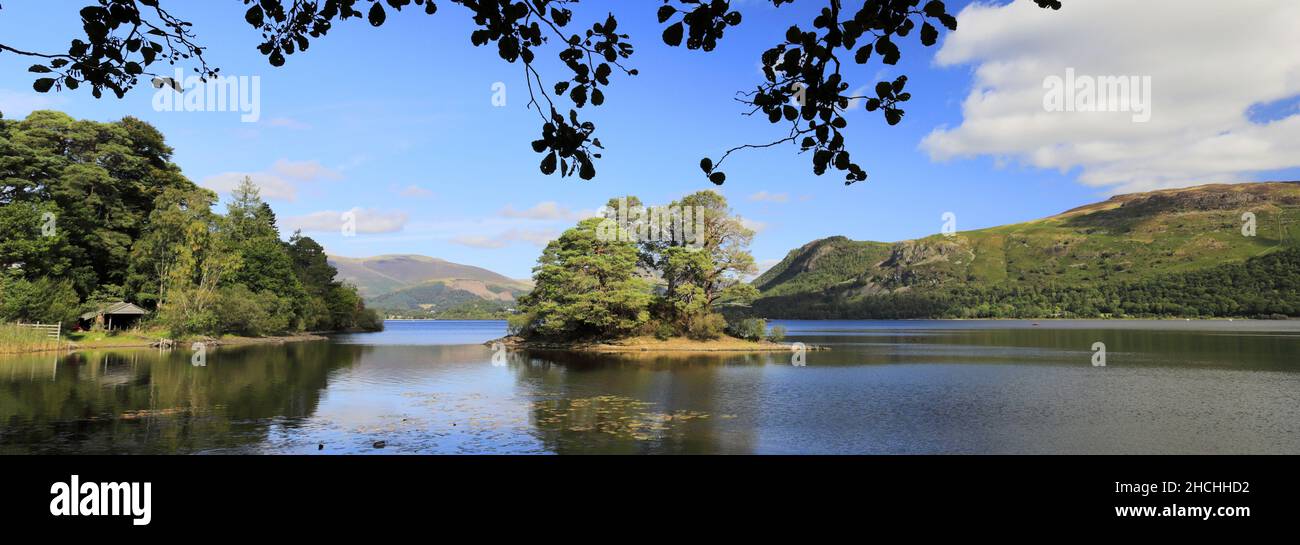 Sommerblick über die Abbotts Bay auf Derwentwater, Keswick, Cumbria, Lake District National Park, England, Großbritannien Stockfoto